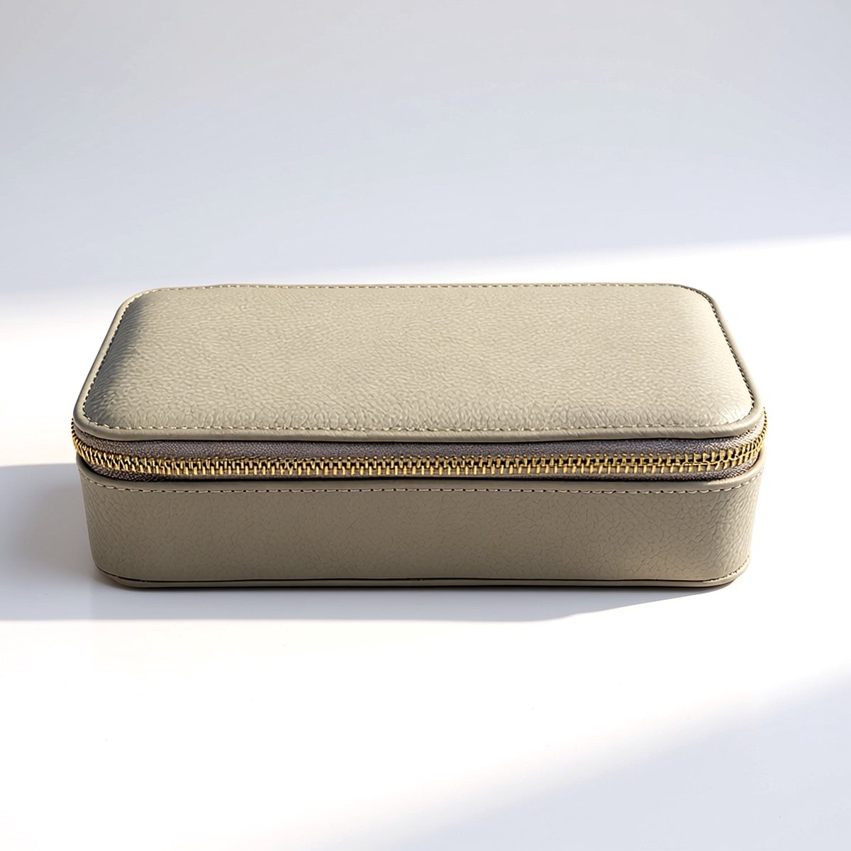 Cavill - Luxe Sieradenkoffer met Goudkleurige Rits - Compact Grijs-Beige Sieradendoos - Meerdere Vakken - 20x9x5 cm