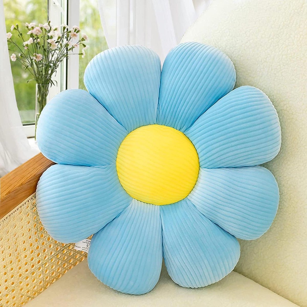 Bloemvormig Kussen - Vloerkussen Stoelkussen - Comfortabel Zitten - Zacht Pluche Materiaal - 55 cm - Blauw