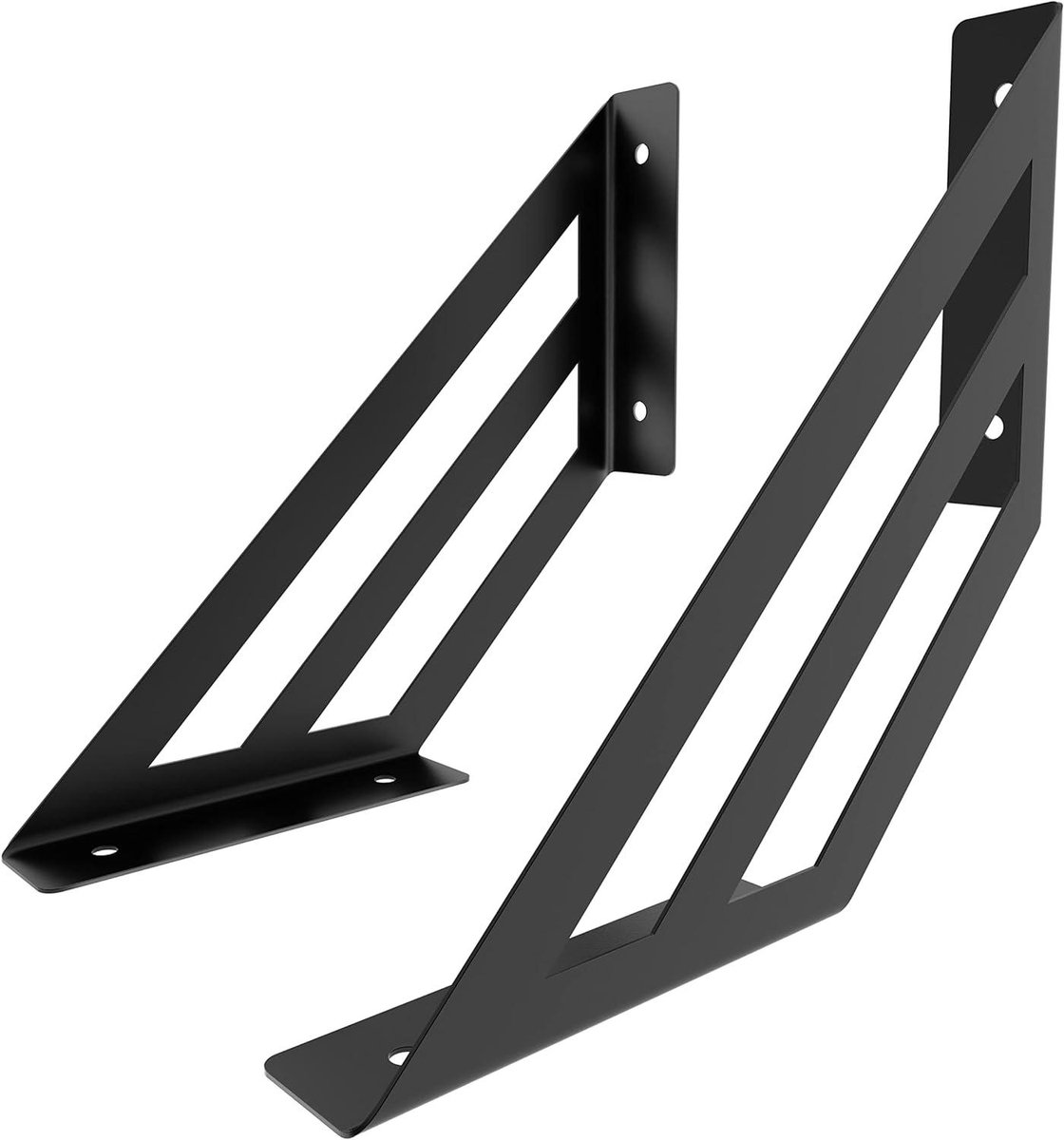 Wandconsoles 2 stuks - Plankhouders Steunen - Planken Monteren - Decoratief Design Staal - 200x200mm - Zwart