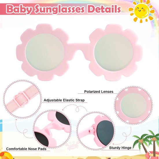 Babys Zonnebril - Peuter Bril - Bescherming Tegen Zon - Flexibel Siliconen Frame - 0-24 Maanden - Roze van Merkloos — afbeelding 2