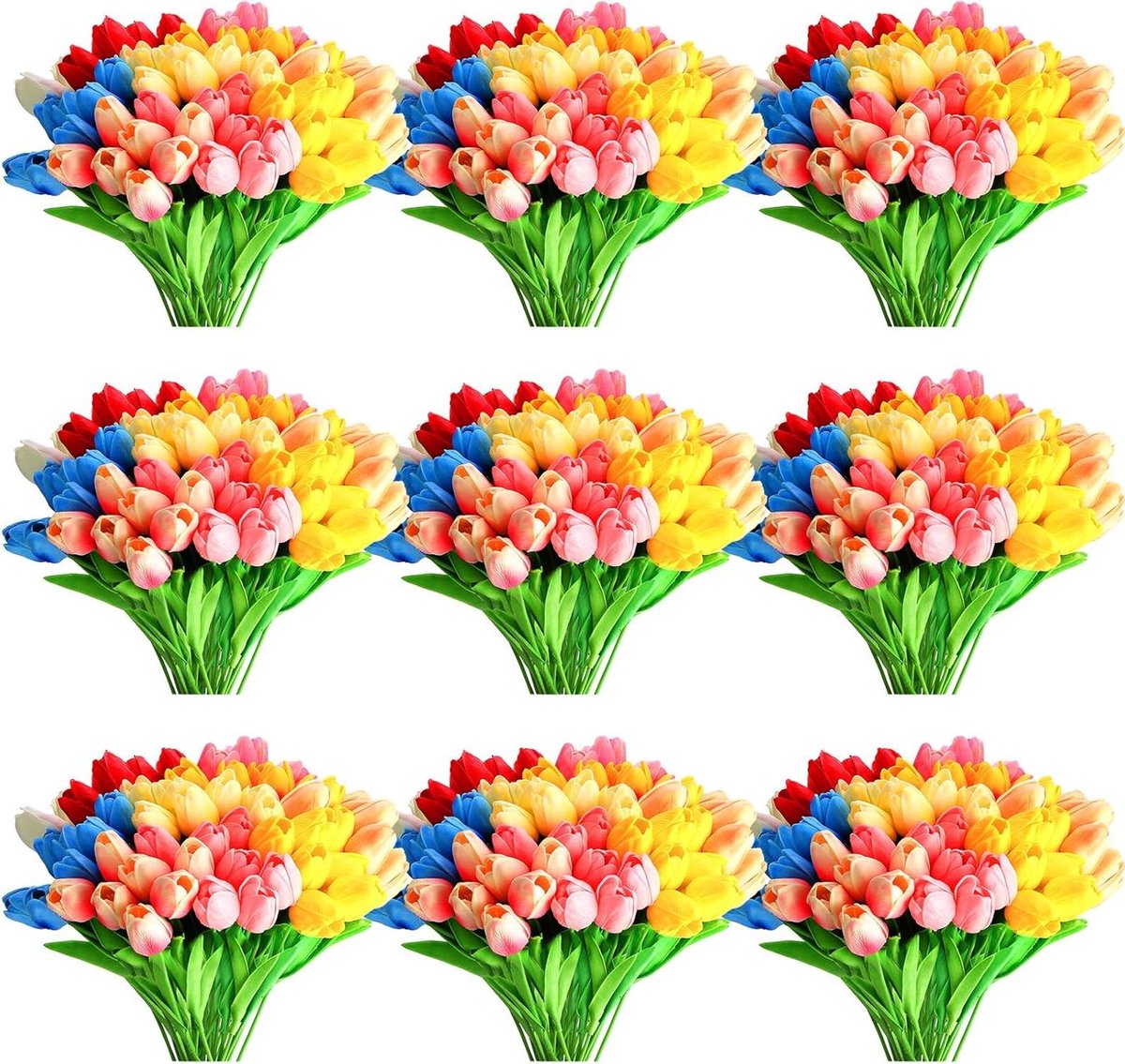 Kunsttulpen Boeket - Nep Bloemen Real Touch - Decoratie Huis Kantoor - 10 Kleuren 100 Stuks - 34 cm - Multicolor