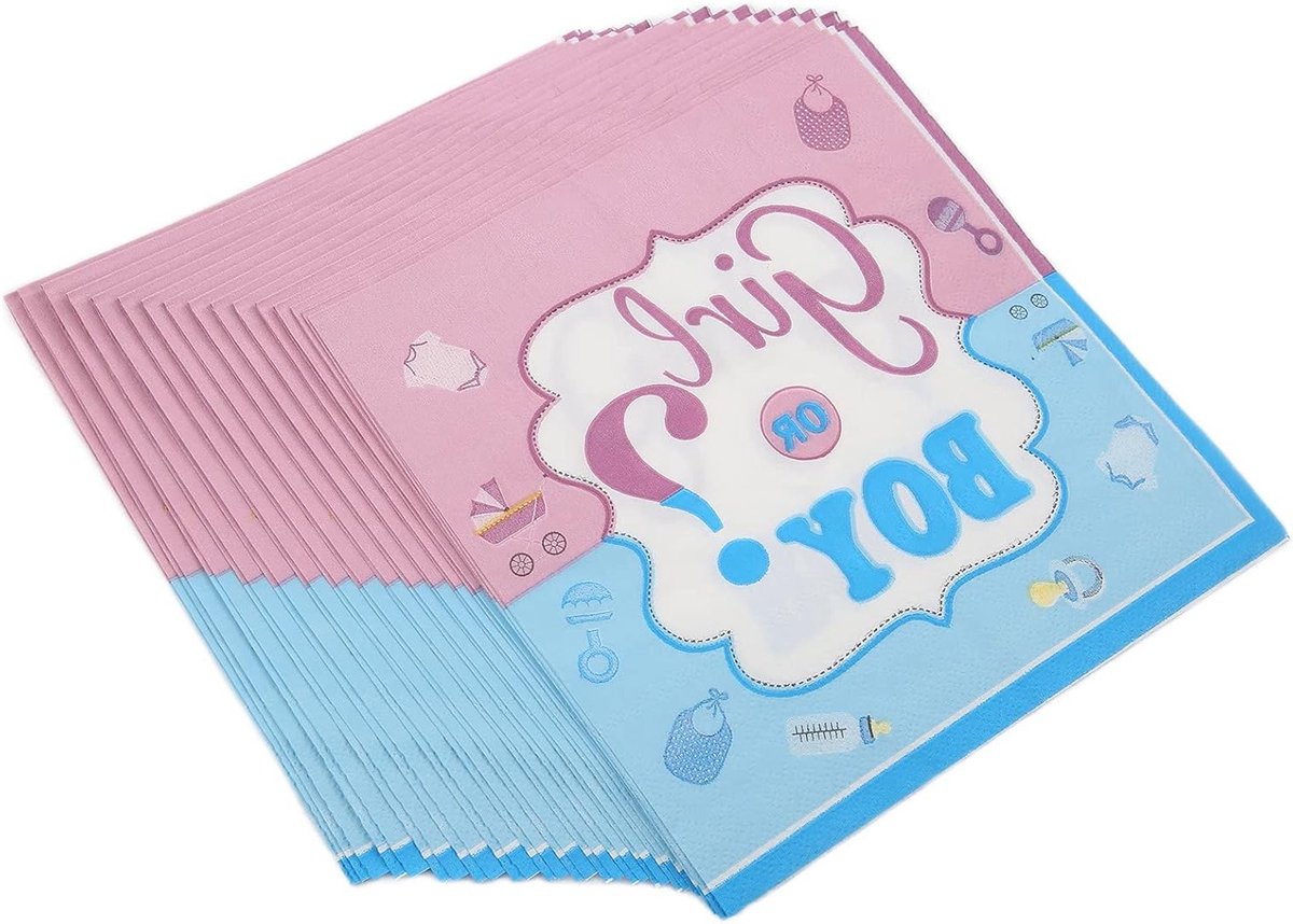32 Stuks Gender Reveal Servetten voor Babyshower en Verjaardagsfeest, Schattige Papieren Doeken voor Feestdecoratie