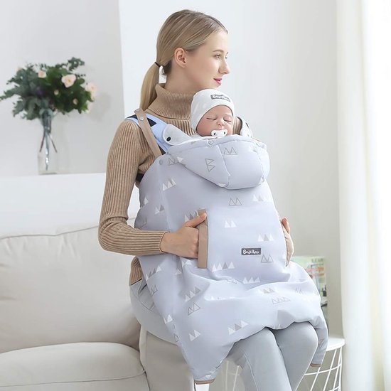 Babydrager Regenhoes - Draagzak Beschermhoes - Baby Buiten Beschermen - Afneembare Voering - 87 x 90 cm - Lichtgrijs — afbeelding 4