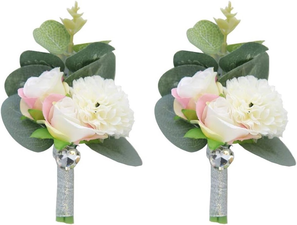 Twee Stuks Bruiloft Decoratie voor Meisjes met Corsage en Boutonnière voor Feestelijke Gelegenheden