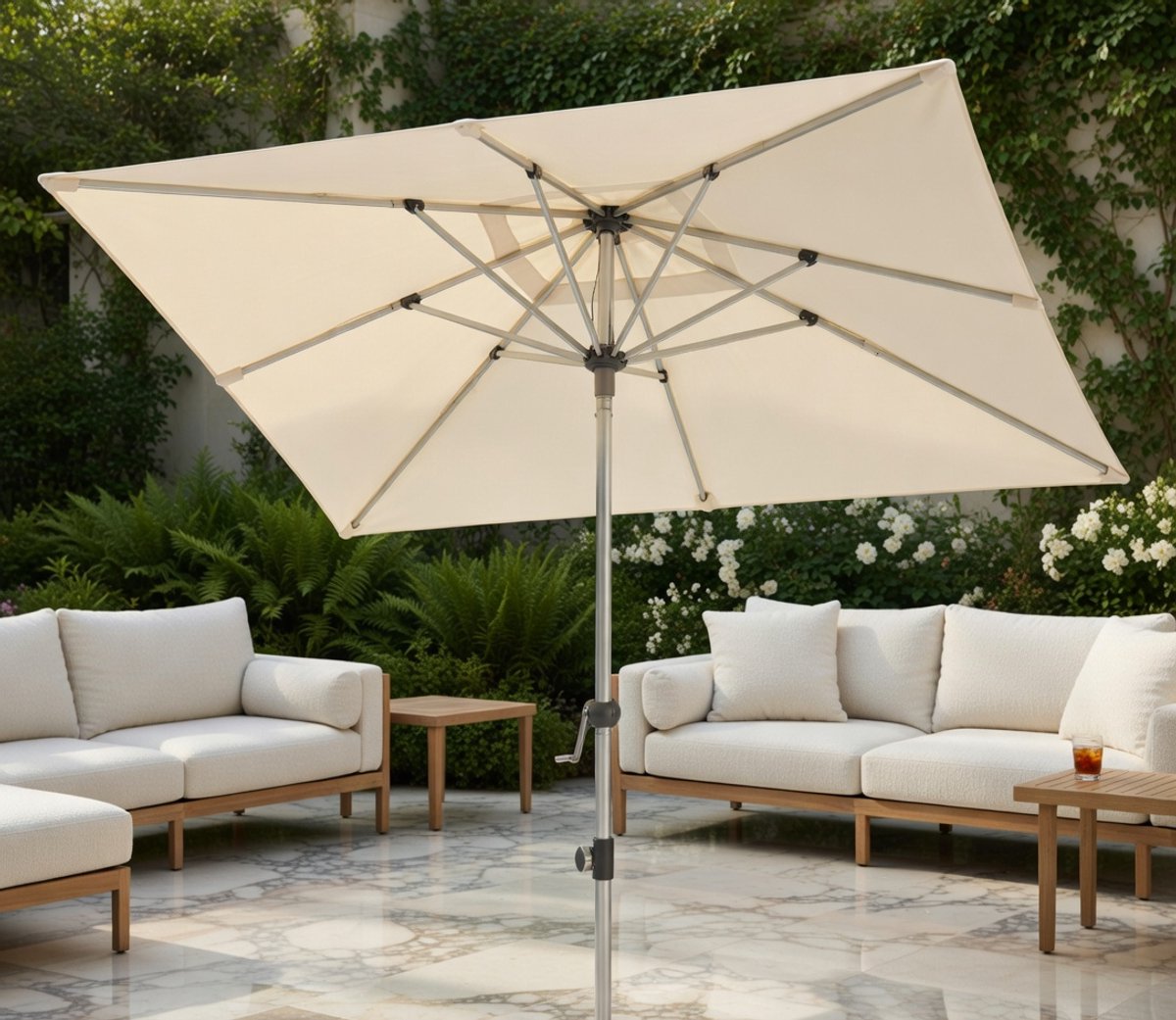Luxe Auto Tilt Rechthoekige Parasol 300x200 cm – Kantelbare Balkon- en Terrasparasol met Zwengel, UV-bescherming 80, Waterafstotend & In Hoogte Verstelbaar – Premium Tuinparasol voor Terras, Tuin en Balkon Medahomestore