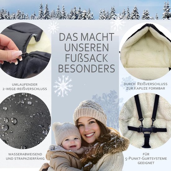 Voetenzak Kinderwagen - Babyzak Winter - Warm Houden Baby - Universele Pasvorm - 90 cm - Zwart — afbeelding 4