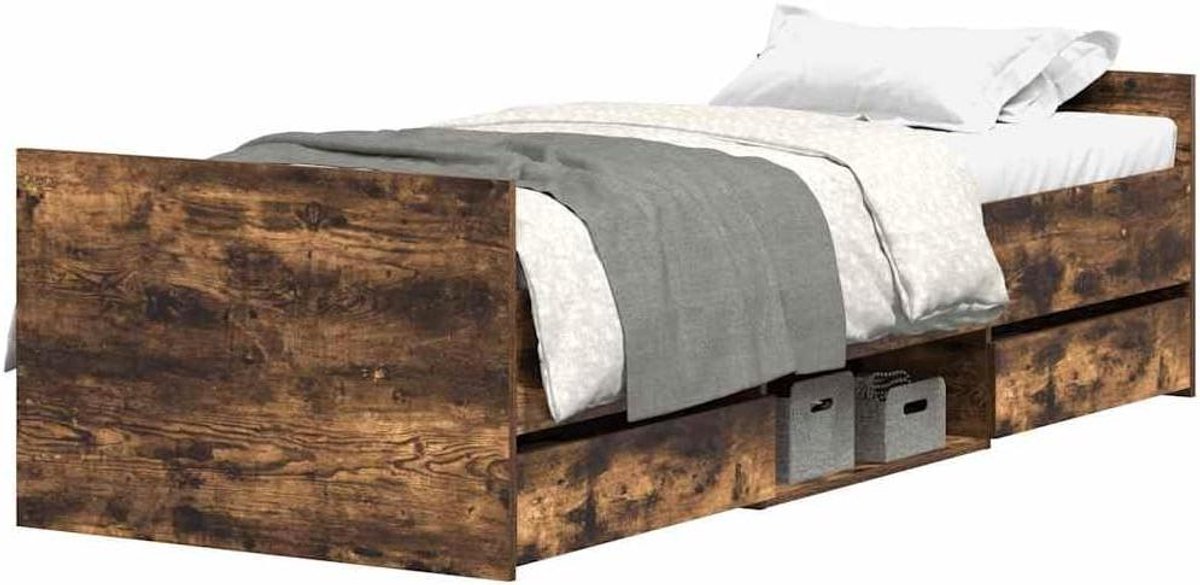 Bedframe met opbergruimte - Slaapbank ombouw - Rustgevende slaap - Hoofd- en voeteneinde - 75x190 cm - Gerookt eiken