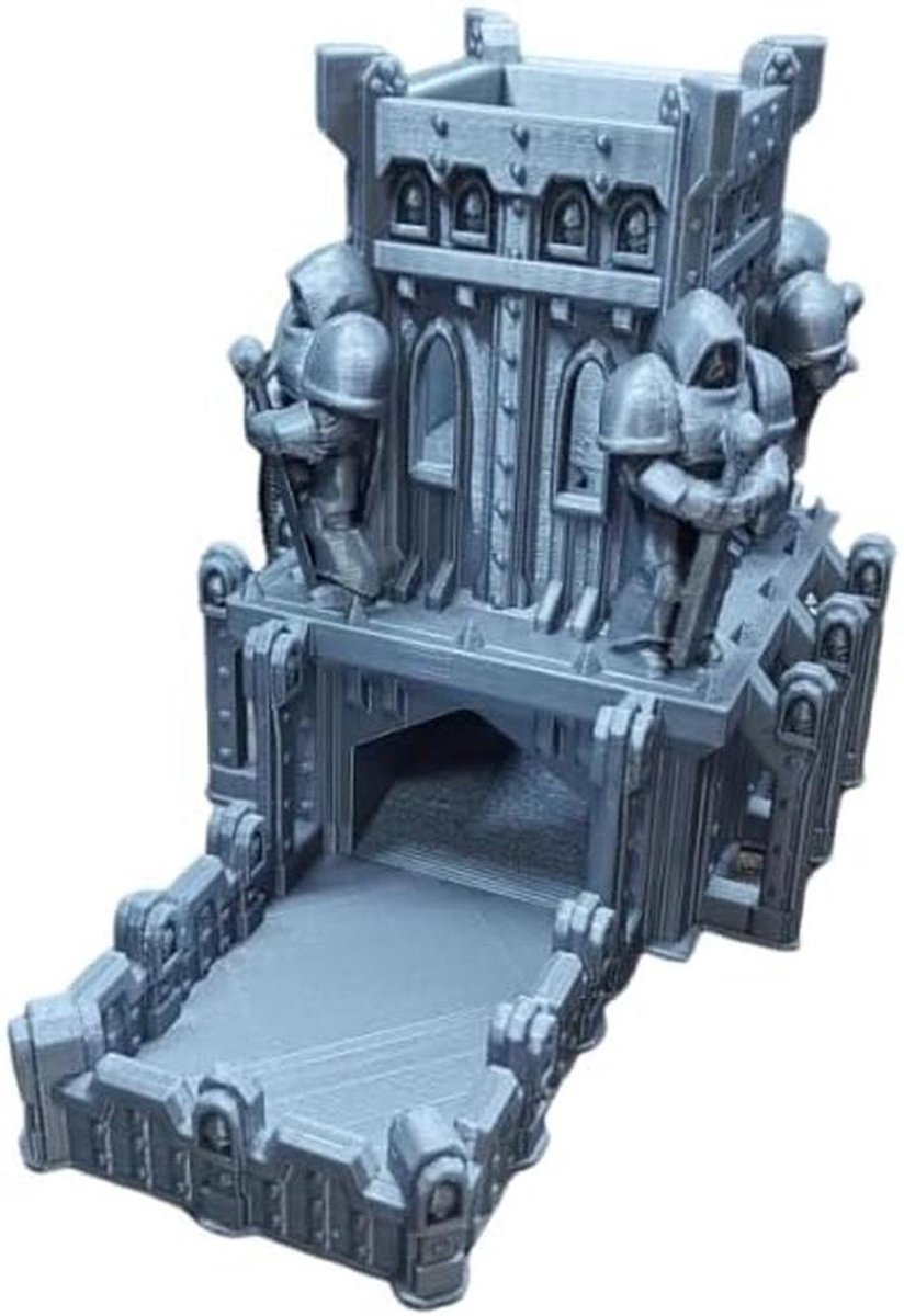 Dobbelsteen Toren - Dobbelsteen Bak - Spel Beschermen - 3D Print Ontwerp - 20 x 15 x 12.5 cm - Zilvergrijs