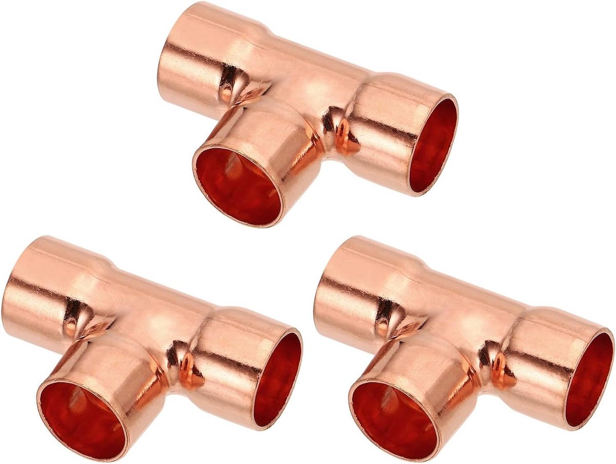 Koperen T-stuk Fitting - Pijp Connector - Sanitaire Leidingen - Zweet Soldeer Verbinding - 5/8 inch ID - Koper