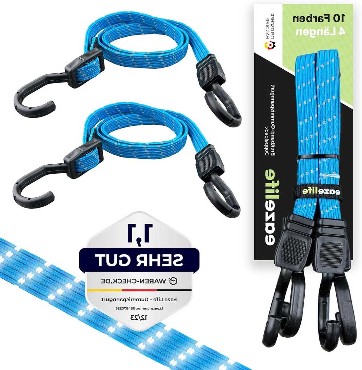 Rubberen Spanbanden Set - Spanrubber Expander - Bagage Vastzetten - Met Reflecterende Details - 60 cm - Gletsjer
