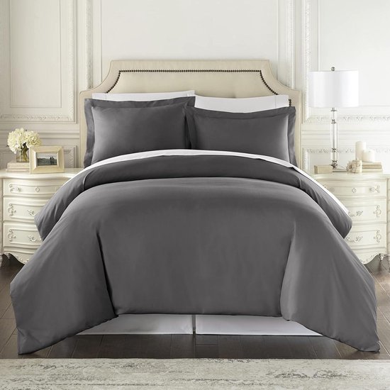 Dekbedovertrek Set - Beddengoed Luxe - Comfortabele Nachtrust - Dubbel Geborsteld Materiaal - Queen Maat - Grijs