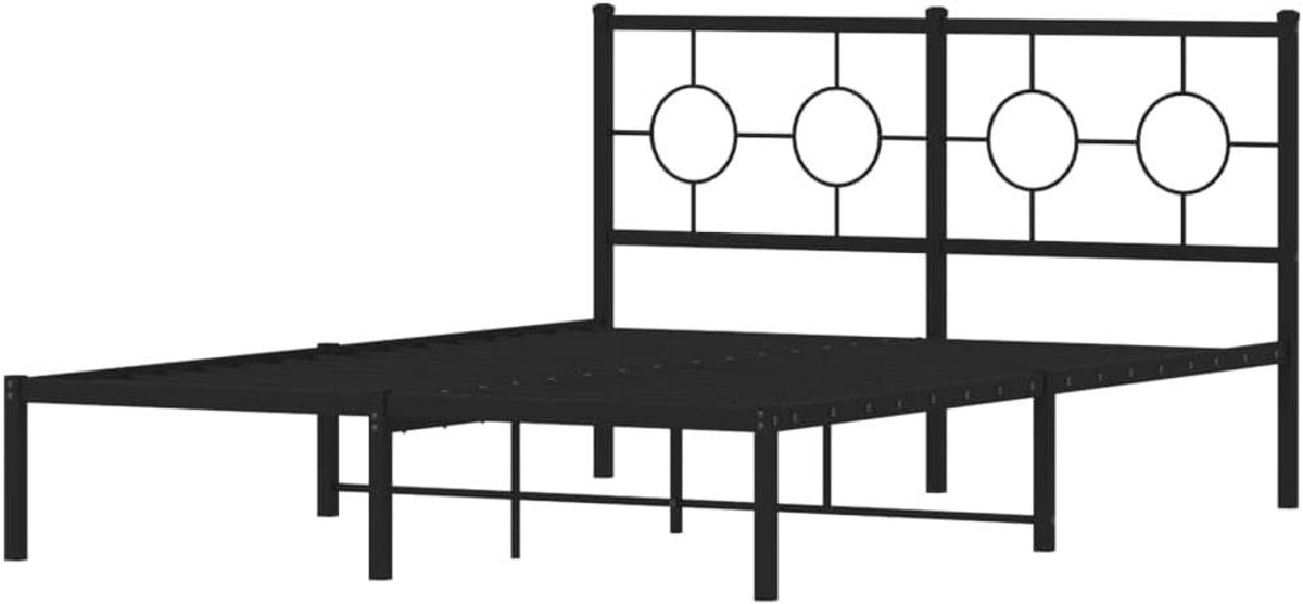 Bedframe met hoofdbord - Ledikant metaal - Slaapkamer inrichten - Robuuste metalen constructie - 135x190 cm - Zwart