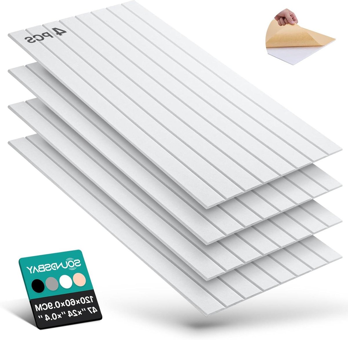 Akoestische panelen - Geluidsabsorberende platen - Geluidsverbetering ruimte - Hoge dichtheid 150 kg/m³ - 120 x 60 cm - Wit