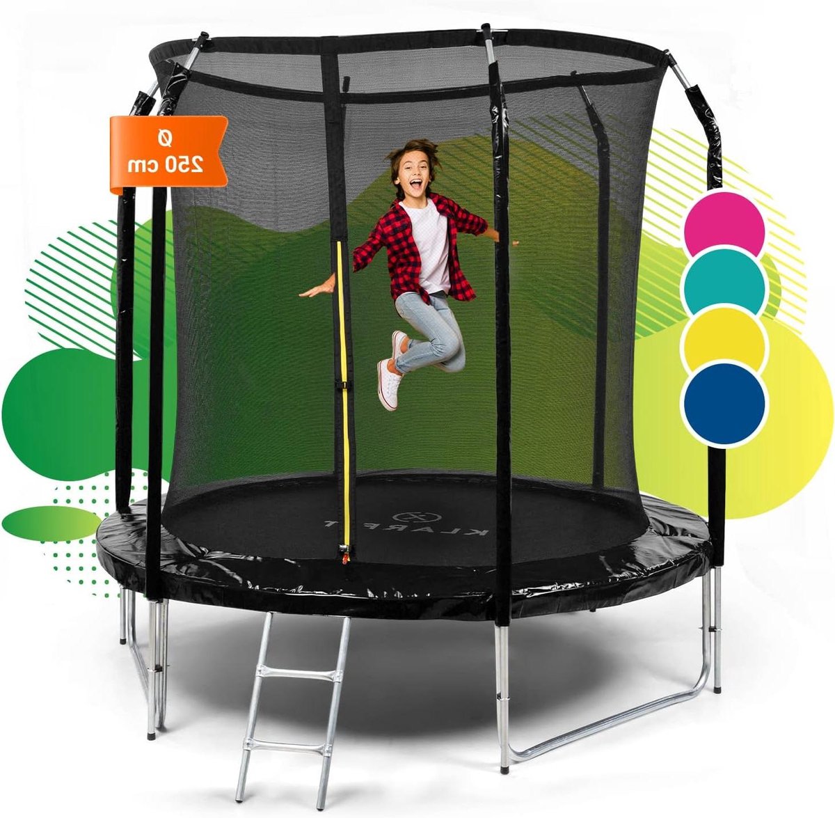 Buitentrampoline - Tuin trampoline - Buiten spelen - Veiligheidsnet binnenin - 250 cm doorsnede - Zwart