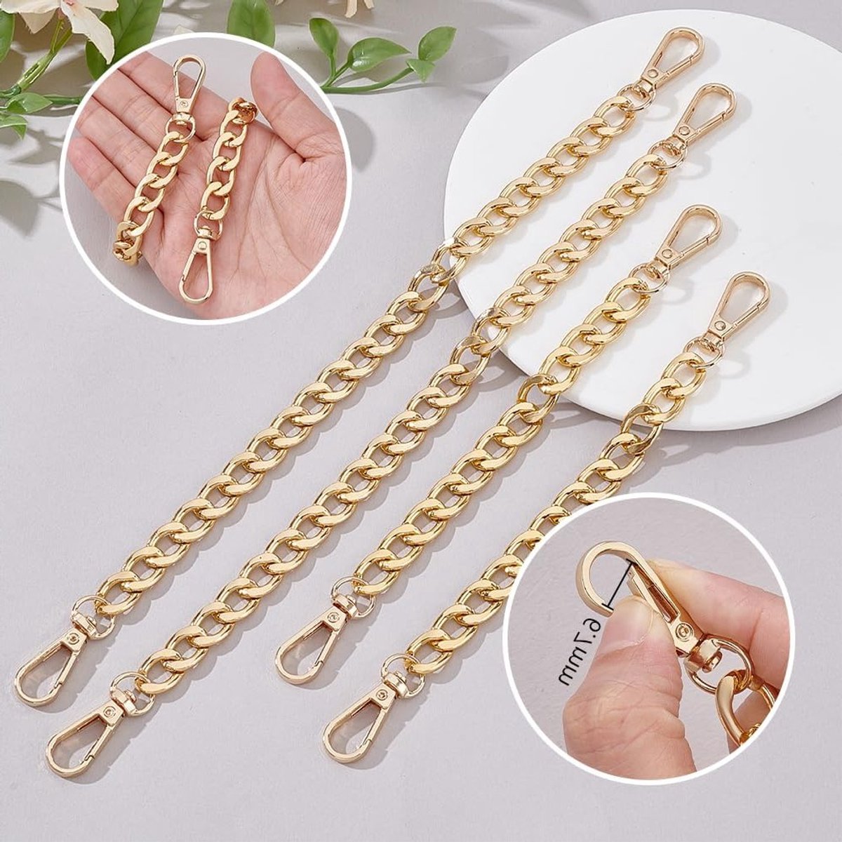 4 Stuks Korte Gouden Handtas Verlengketting 20~30 cm voor Handtasriem, Aluminium Vervangingsketting voor Schoudertassen en Handtassen