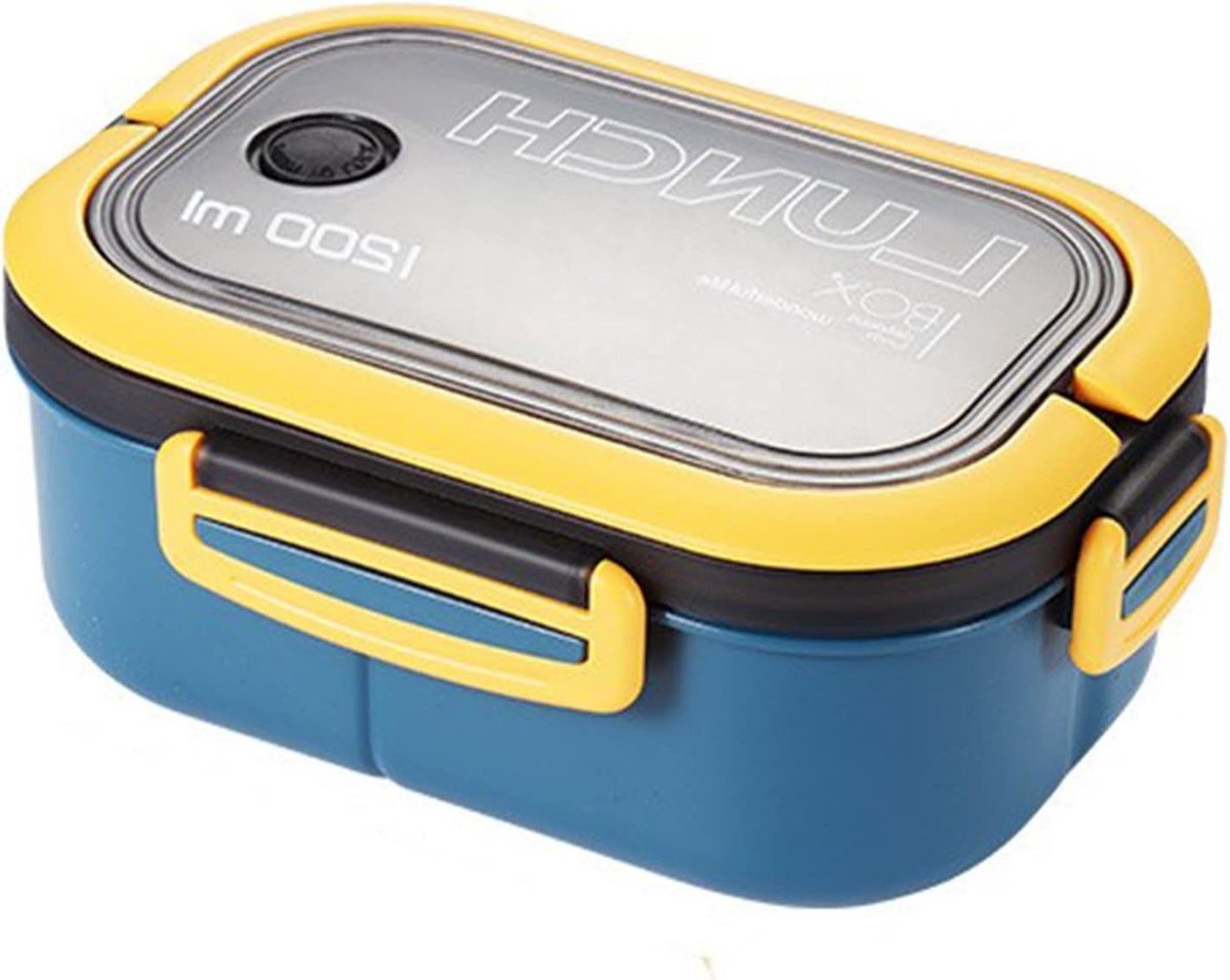 Dubbele Laags Lunchdoos Set, Duurzame RVS Lunchcontainer met Stapelbare Compartimenten en Accessoires voor Maaltijden en Snacks
