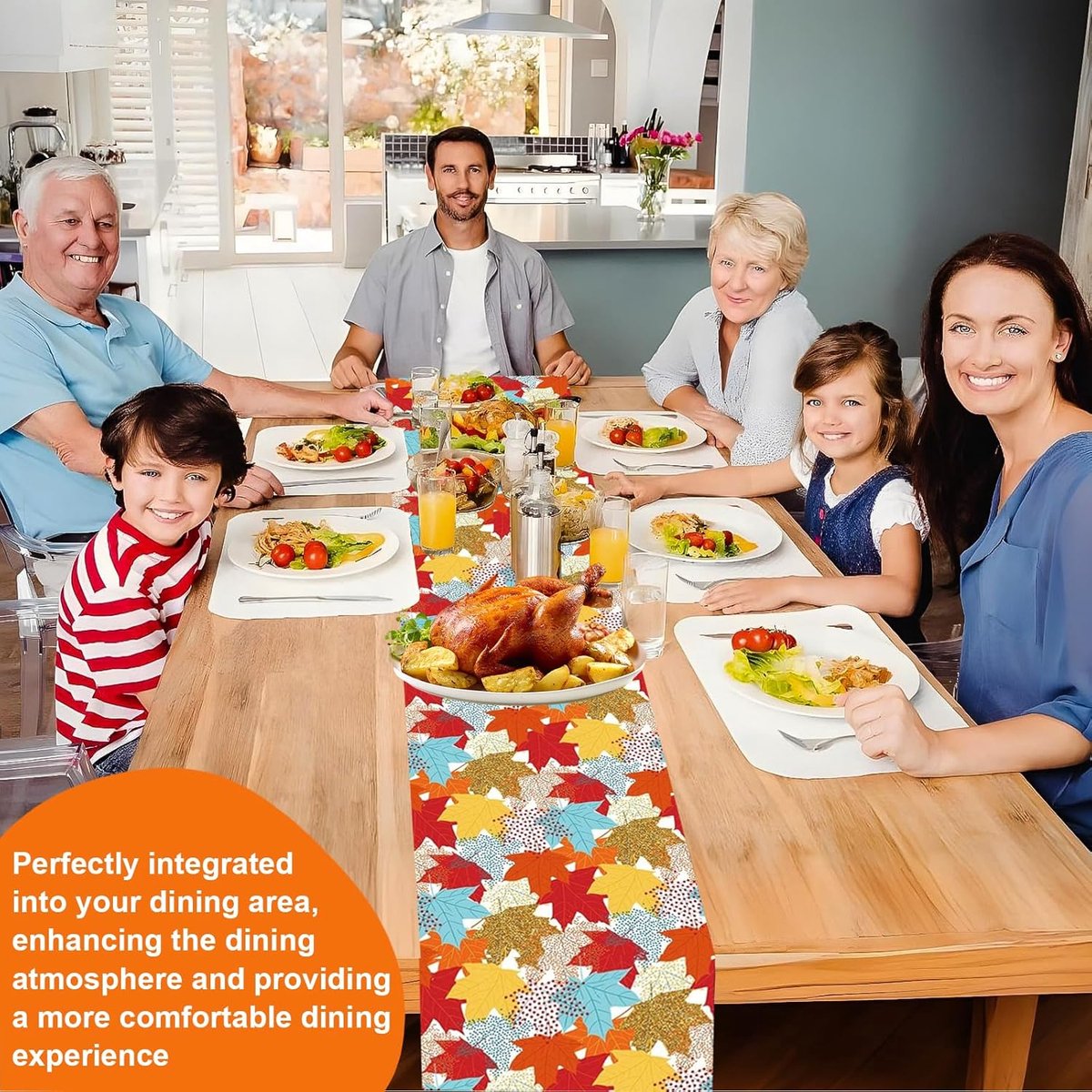 Herfst- Tafelloper - Decoratief - Herfstbladeren - Seizoensstijl - Patroon - 33x183 cm - Oranje - Familiefeesten - Bruiloften - Hotel decoraties.
