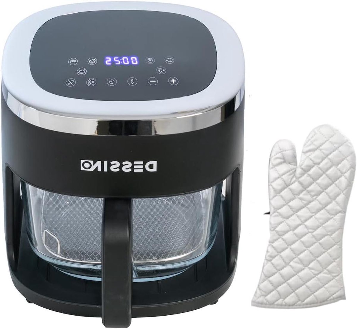 Digitale Airfryer - Hete Lucht Oven - Gezond Koken - Glazen Mand 360 Graden - 4.2 Liter - Zwart