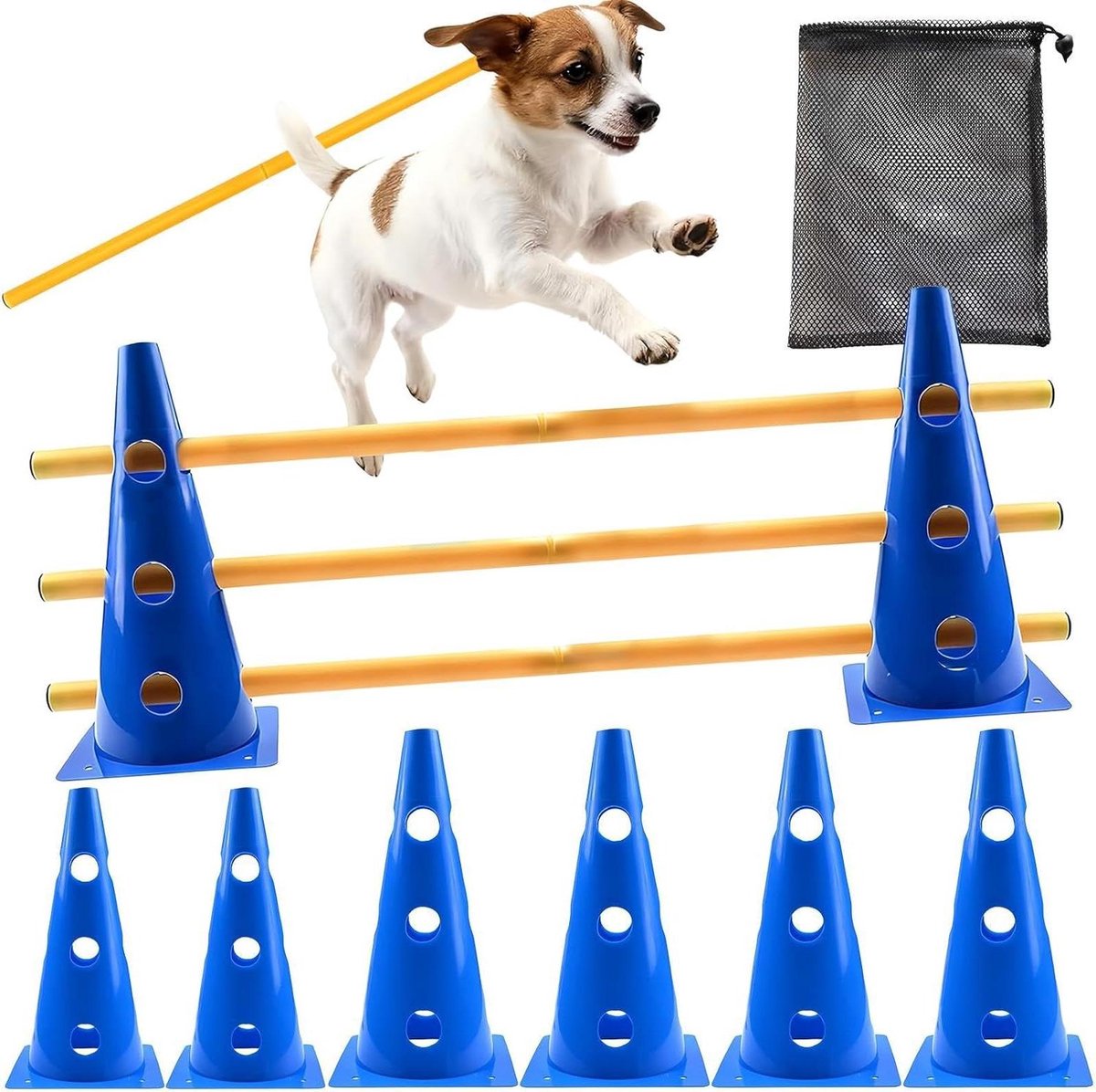 Honden Behendigheidsparcours - Honden Trainingsset - Honden Training - Flexibel PE Materiaal - Compact Ontwerp - Blauw