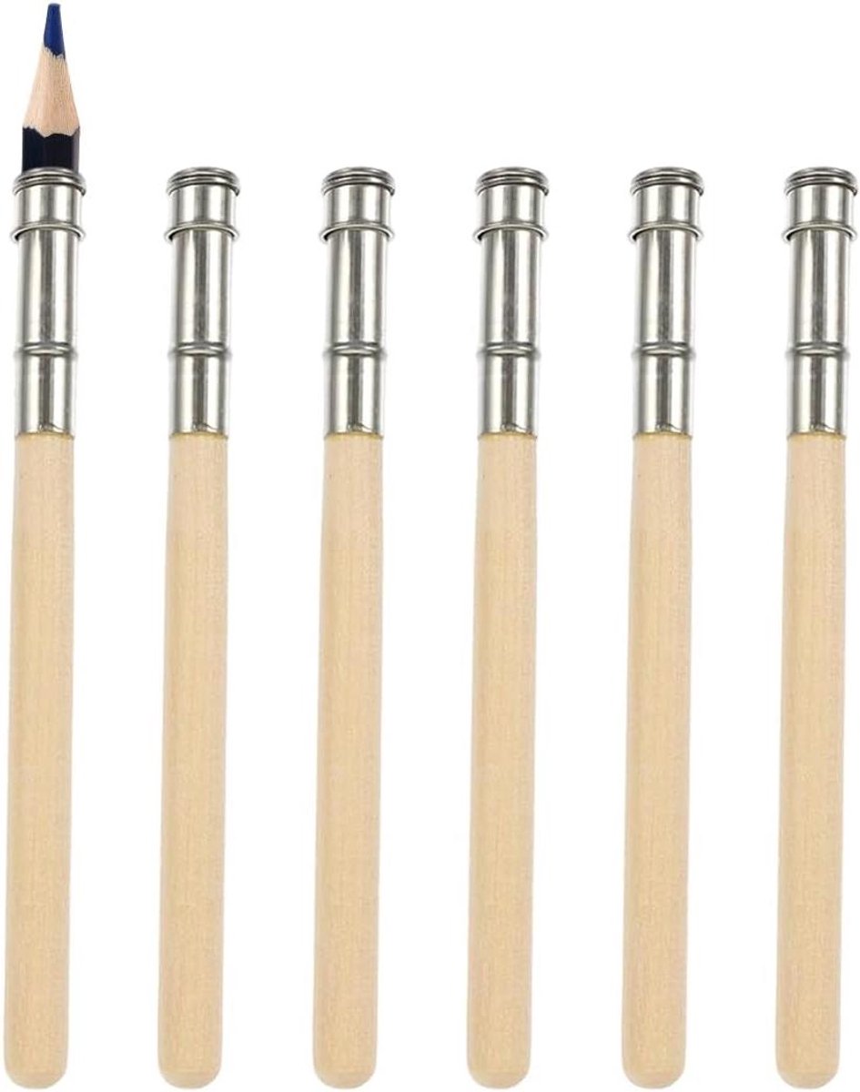 Potloodverlenging Set - Houten Extenders - Schrijfgerei Gebruiken - Ergonomisch Ontwerp - 6 Stuks 10 cm - Natuurlijk Hout