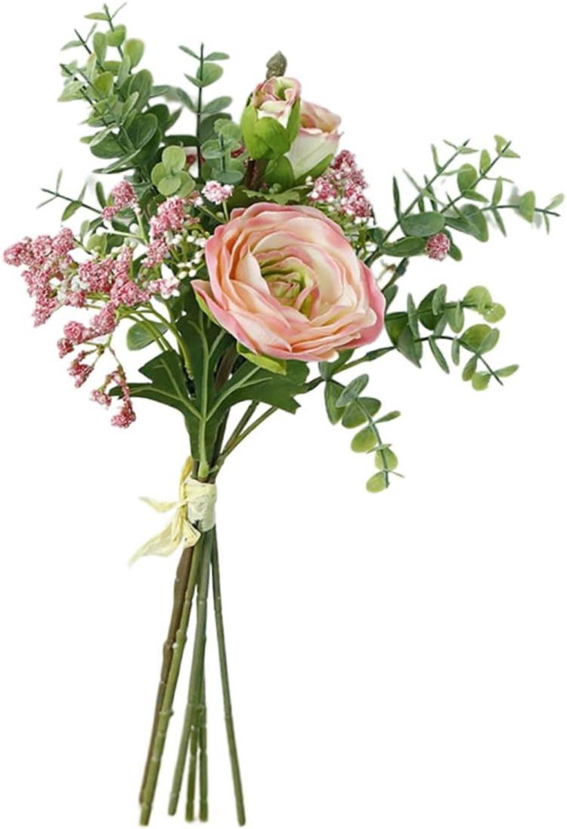 Bruidsboeket Zijden Bloemen - Handgebonden Boeket - Bruiloftsdecoratie - Realistisch Uiterlijk - 38cm Hoog - Roze
