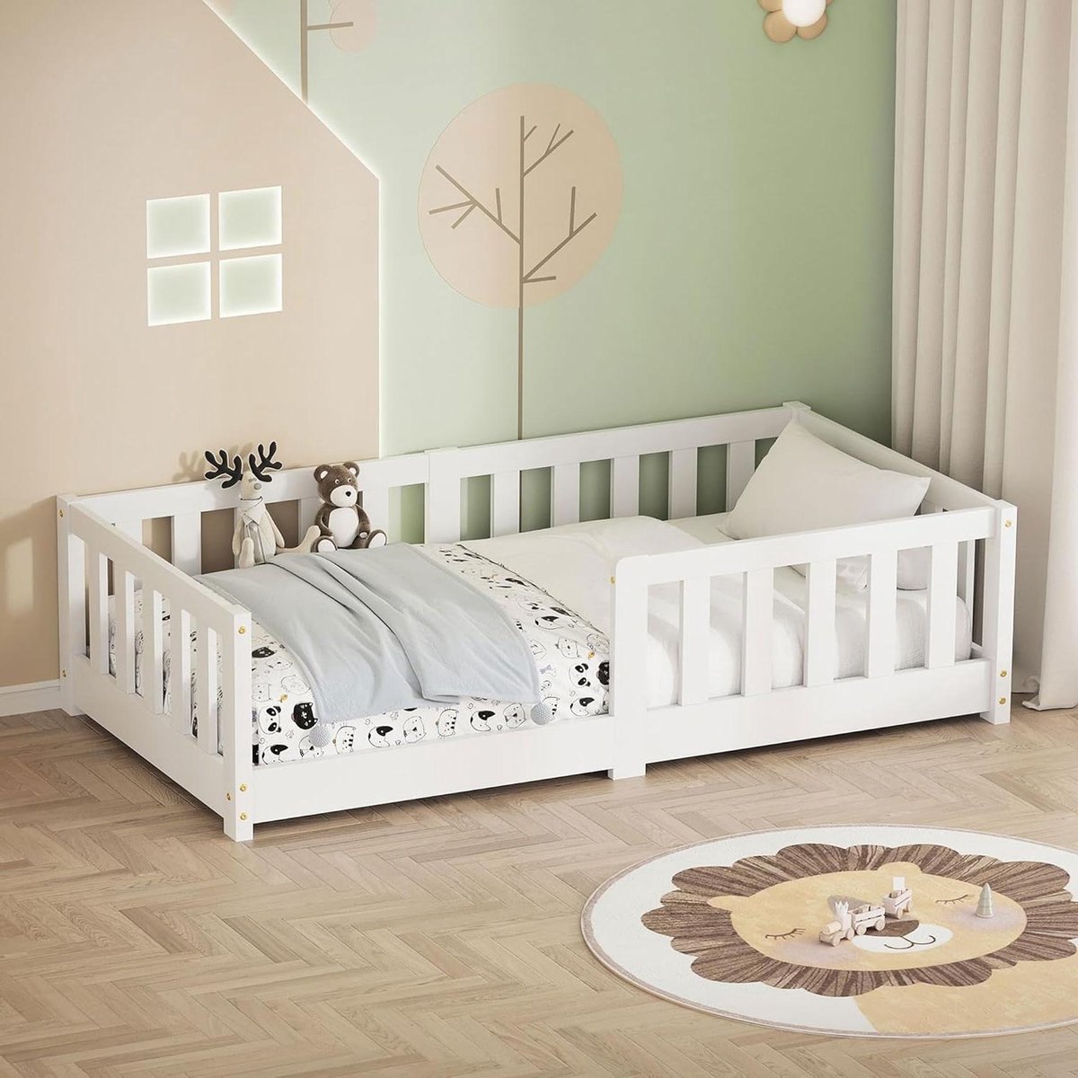 Kinderbed met valbeveiliging - Peuterbed Juniorbed - Veilig slapen - Massief grenenhout - 70x140 cm - Wit