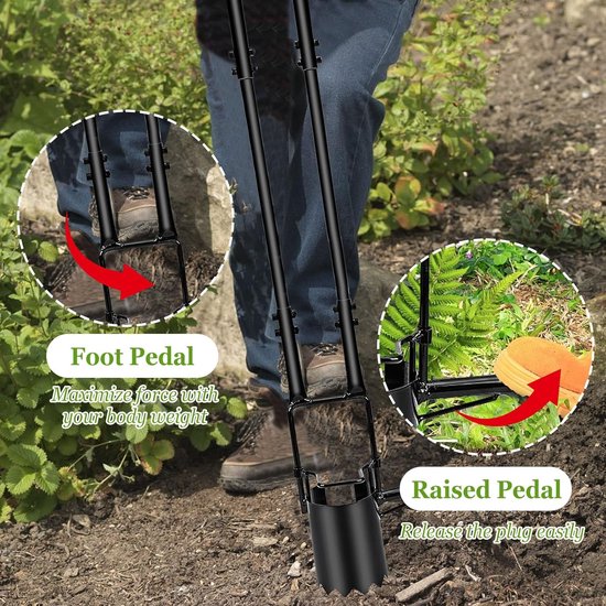Bloembollen planten tool - Lange steel - Tuinieren - Dubbel voetpedaal - 1.87 kg - Zwart — afbeelding 2
