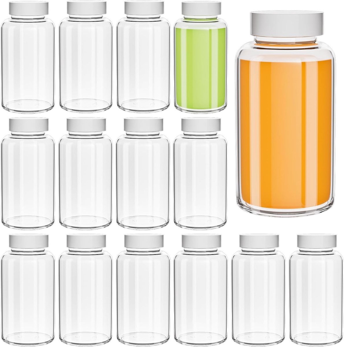 Set van 15 Kleine Glazen Potjes met Witte Deksel - 120ml Lege Glazen Flessen voor Dranken, Reizen en Opslag