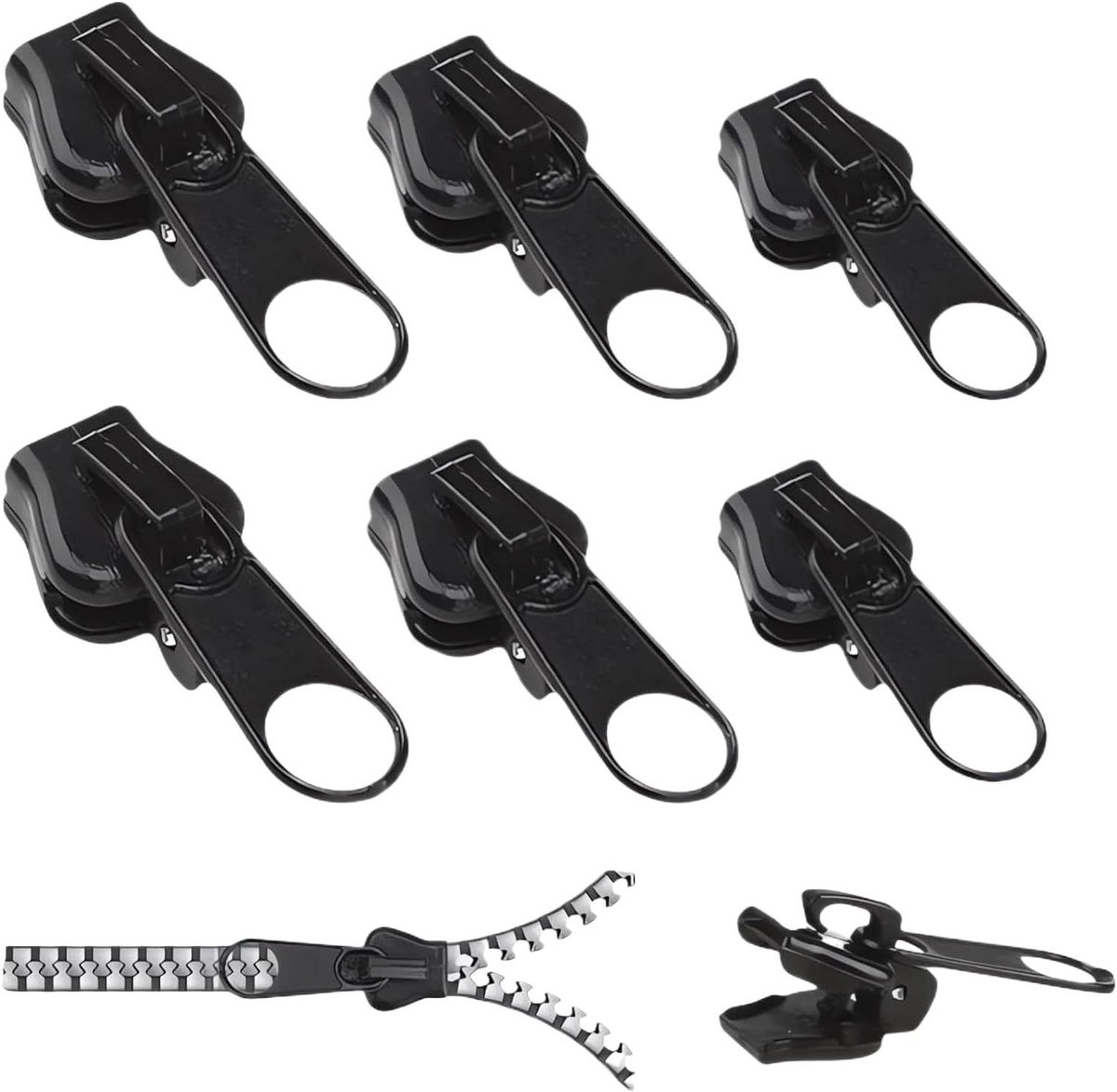 Rits Trekkers - Rits Onderdelen - Kleding Repareren - Gereedschapsvrij - 6 Stuks - Zwart