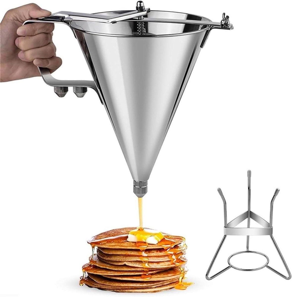 Beslag Dispenser - Pannenkoek Maker - Rommelvrij Bakken - Drie Sproeiopties - 1800 ml - Zilver