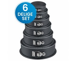 Ronde bakvormen - 6 Delige Set - Taartvormen - Springvorm Set - Non-stick Coating - Ø12 t/m 28 cm - Losse Bodem - Stapelbaar - Voor Cake, Taart, Quiche - Zwart