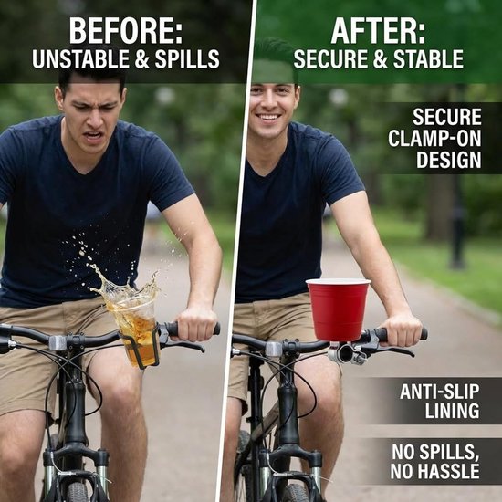 Fiets Bekerhouder - Drinkhouder Stuur - Onderweg Drankjes - Dubbelwandig ABS - 3 Maten - Rood — afbeelding 5