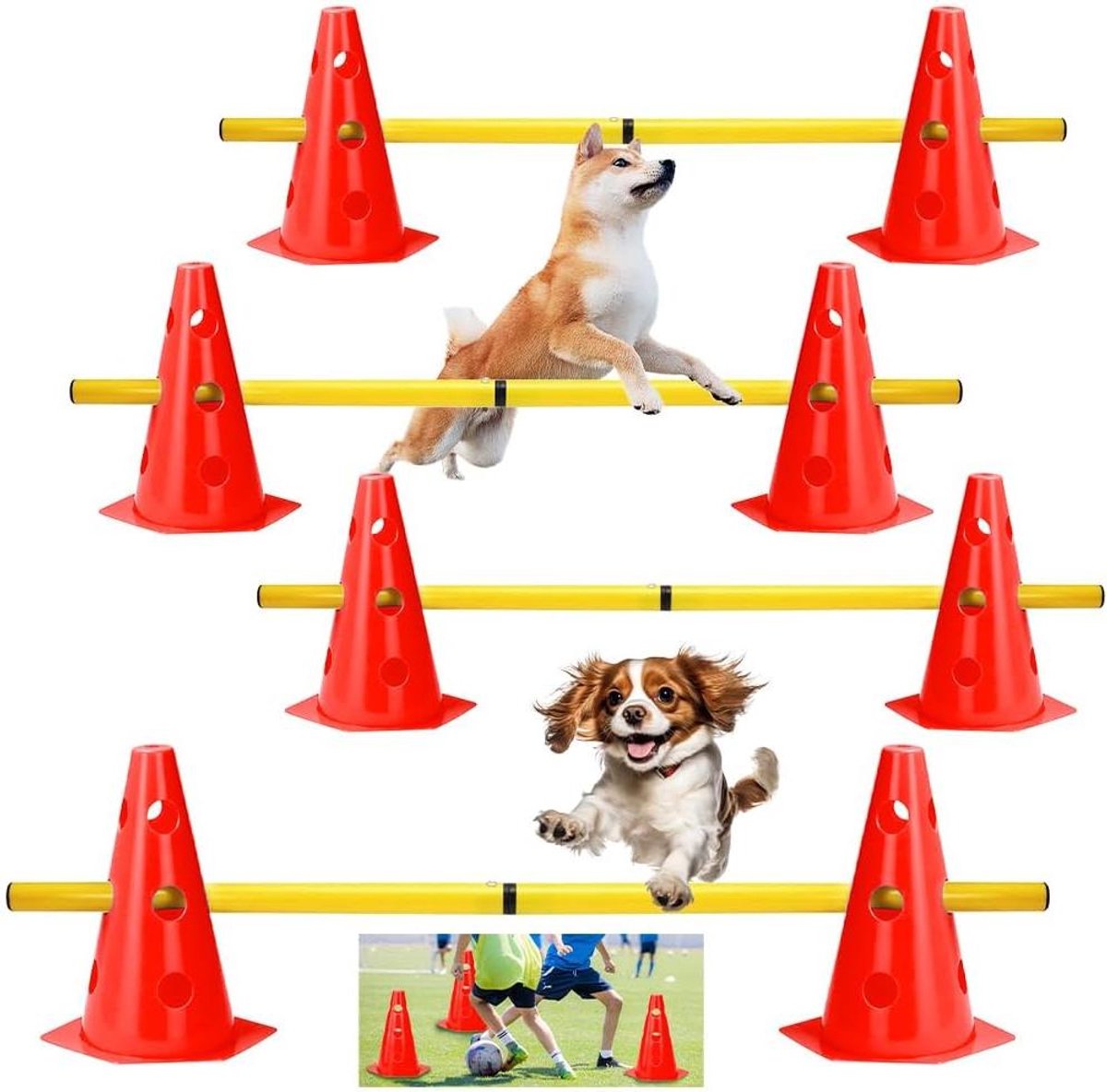 Behendigheidset Honden - Trainingshorden Set - Sport Training - Flexibel Instelbaar - 8 Kegels 4 Stangen - Rood Geel