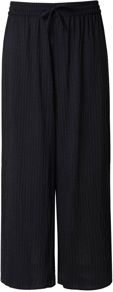 Ulla Popken - Dames - Broek Rose zoomsplitten wijde pijp elastische tailleband - Zwart - Maat 42+