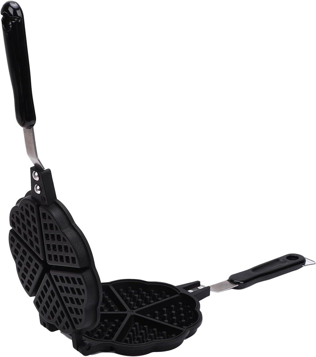 Hartvormig Wafelijzer - Mini Wafelpan - Ontbijt Maken - Gelijkmatige Warmte - 16x36 cm - Zwart