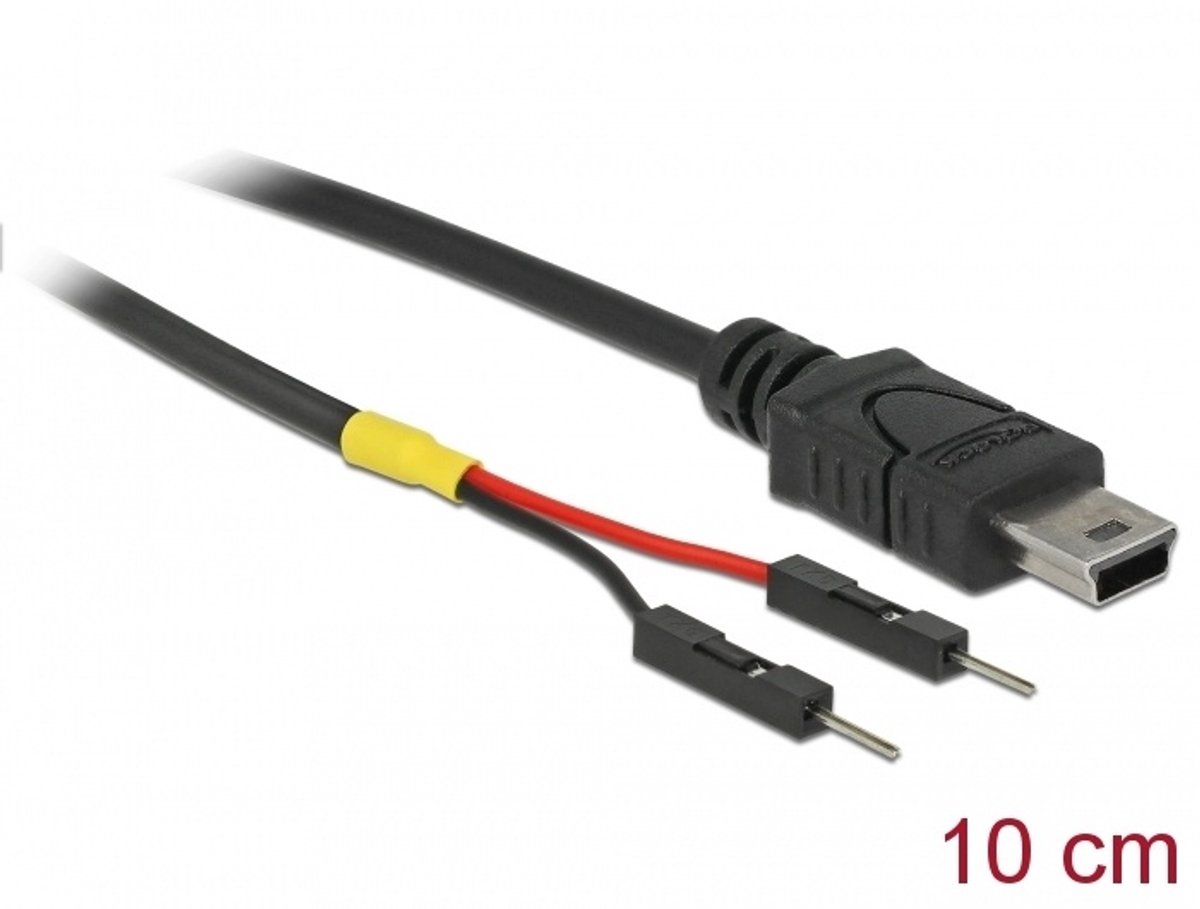 USB stroomkabel Mini B tot 2 x Pin header Mannelijk afzonderlijk vermogen 10 cm