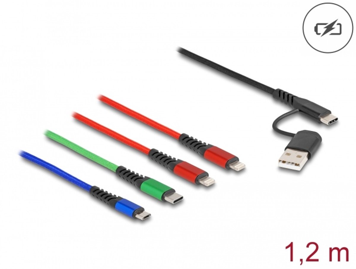 USB Ladekabel 4 in 1 USB Typ-A + USB-C� zu 2 x Lightning� / Micro USB / U