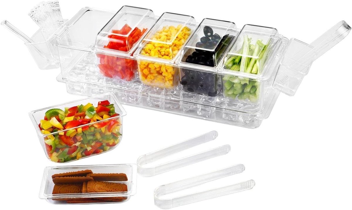 Diepvriesbakjes - Voedselcontainers - Maaltijdvoorbereiding - Hygiënisch vijfvaksysteem - 40x15x11 cm - Transparant