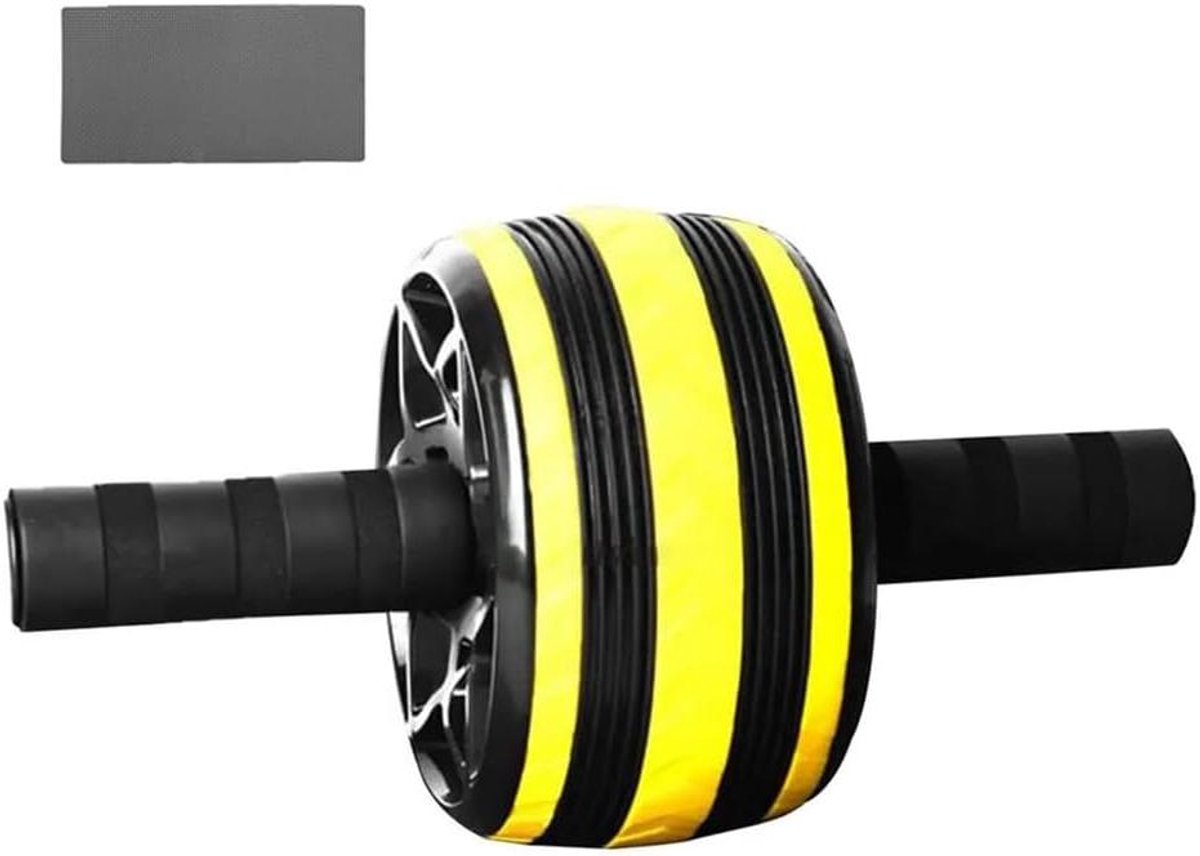 Buikspierroller Set - Core Trainer - Krachtige Training - Extra Brede Rol - 32 cm Rol - Geel Zwart