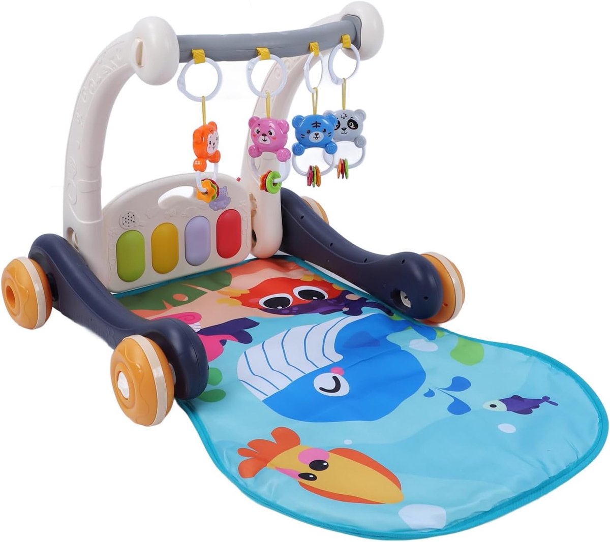 Multifunctionele Muzikale Activiteitenmat en Loopwagen voor Peuters met Piano Gym Fun