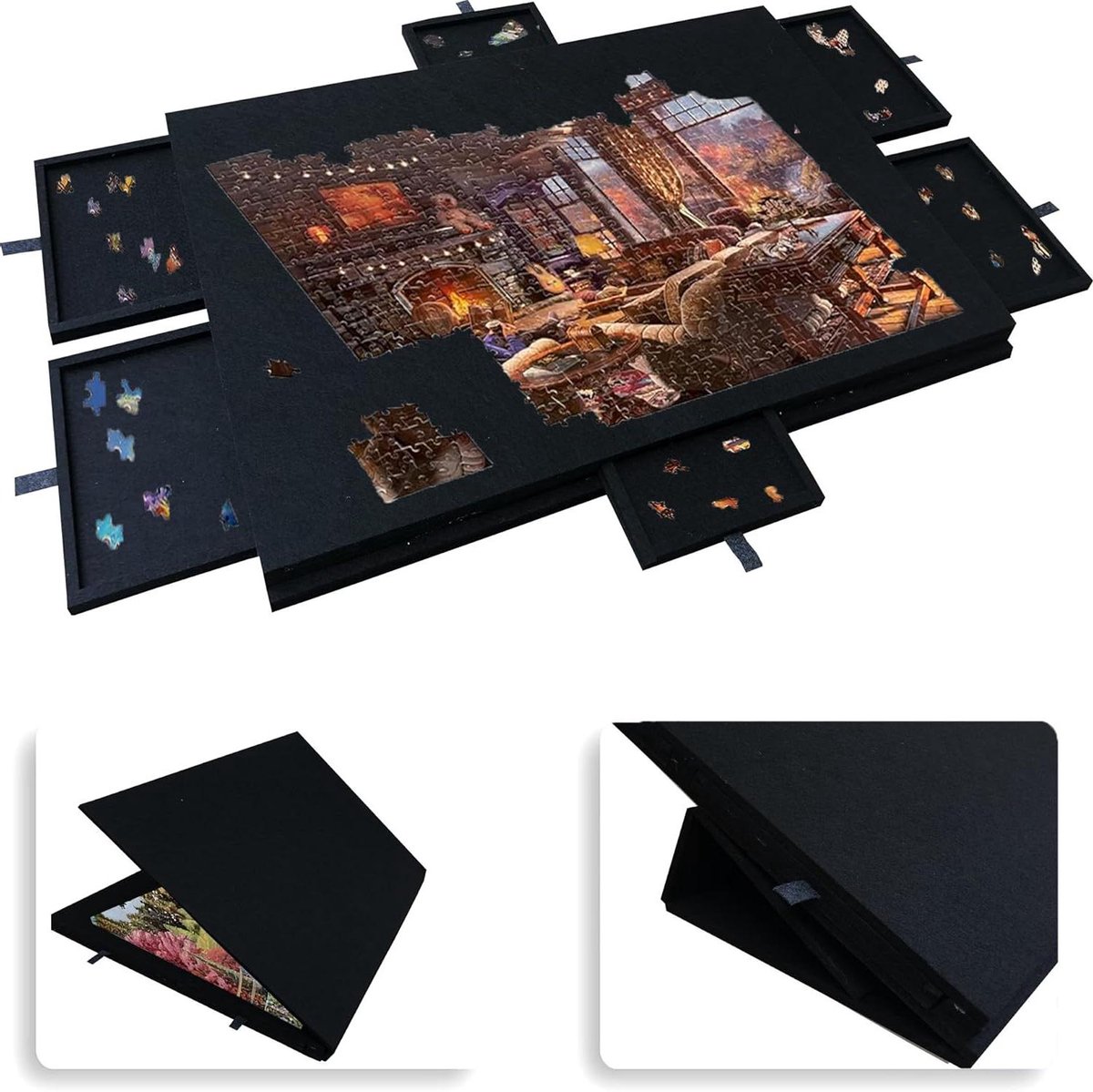 Puzzeltafel met standaard - Puzzelbord met lades - Puzzels maken - Verstelbaar kantelontwerp - Tot 1500 stukjes - Grijs