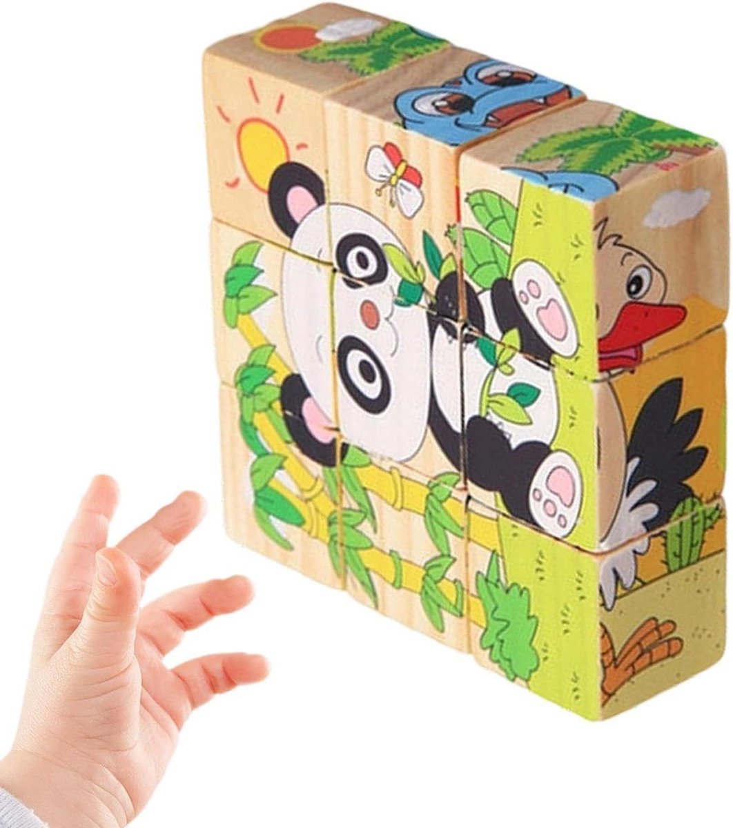 Houten Kubus Puzzels - Educatief Speelgoed - Creatief Denken - Veilig Ontwerp - 15 x 13 cm - Zwart Wit