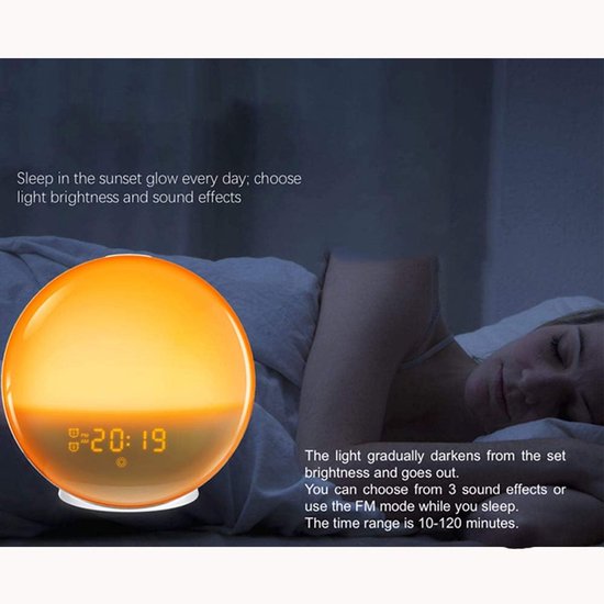 Wekker met Licht - Wake Up Light - Rustig Wakker Worden - Simuleert Zonsopgang - Dubbele Wekker - Wit — afbeelding 4