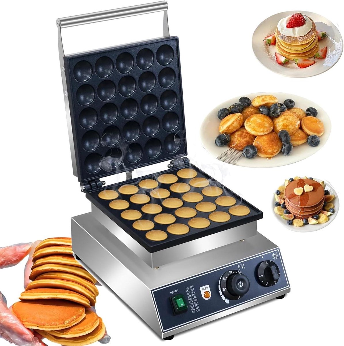 Pannenkoekenmaker - Muffinmaker Pofertjes - Professioneel Bakken - 25 Stuks Tegelijk - 1750 Watt - Zilver