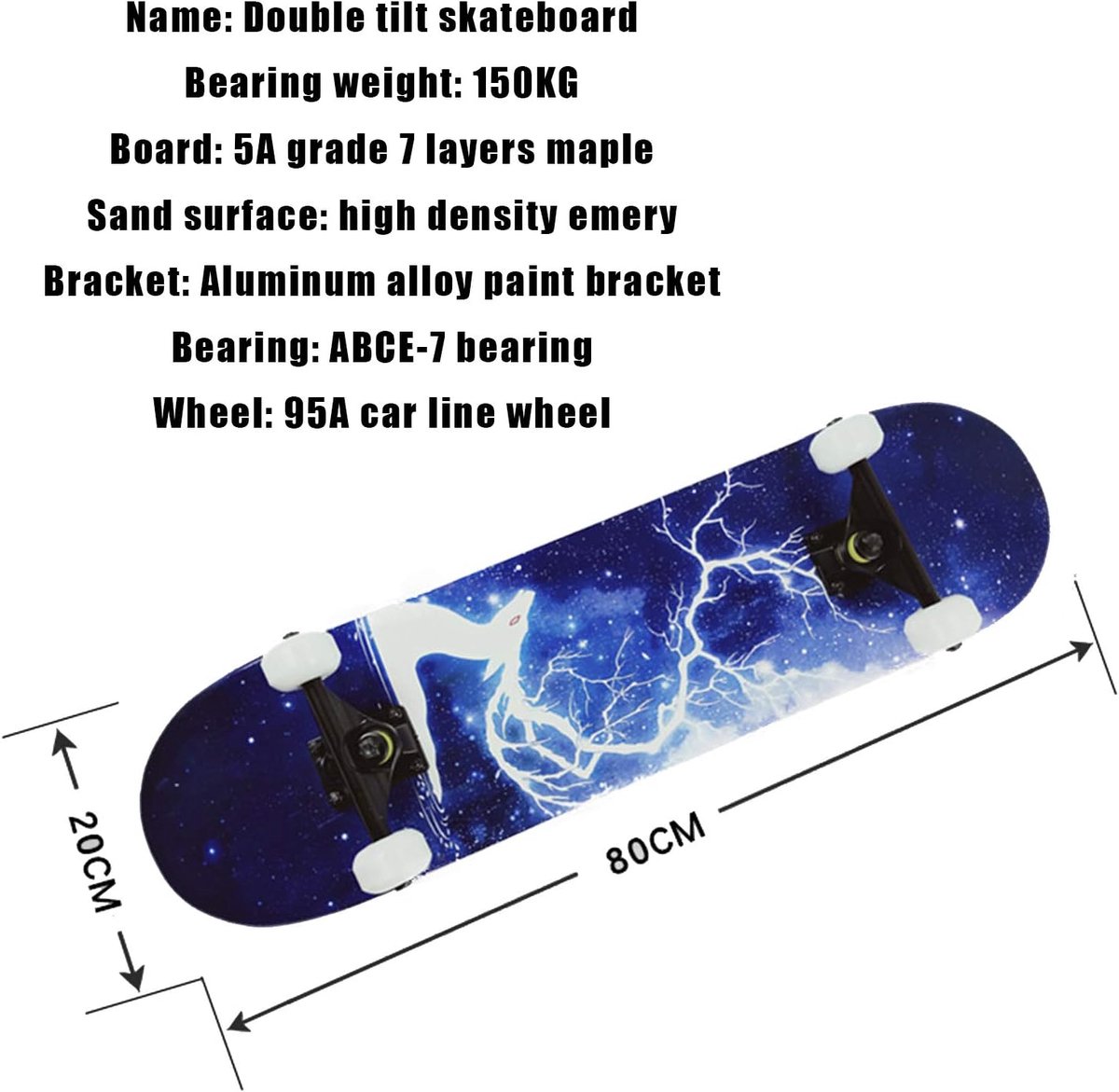 Complete Skateboard 31"X 8" Pro Complete Dance Board, 7-Ply Maple Double Kick Concave Cruiser Trick Skateboard For Beginners Kids Teens Adults