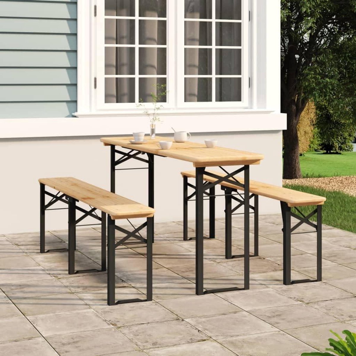 Opvouwbare biertafelset - Klaptafel banken - Buitenactiviteiten - Massief dennenhout - 170 cm - Bruin