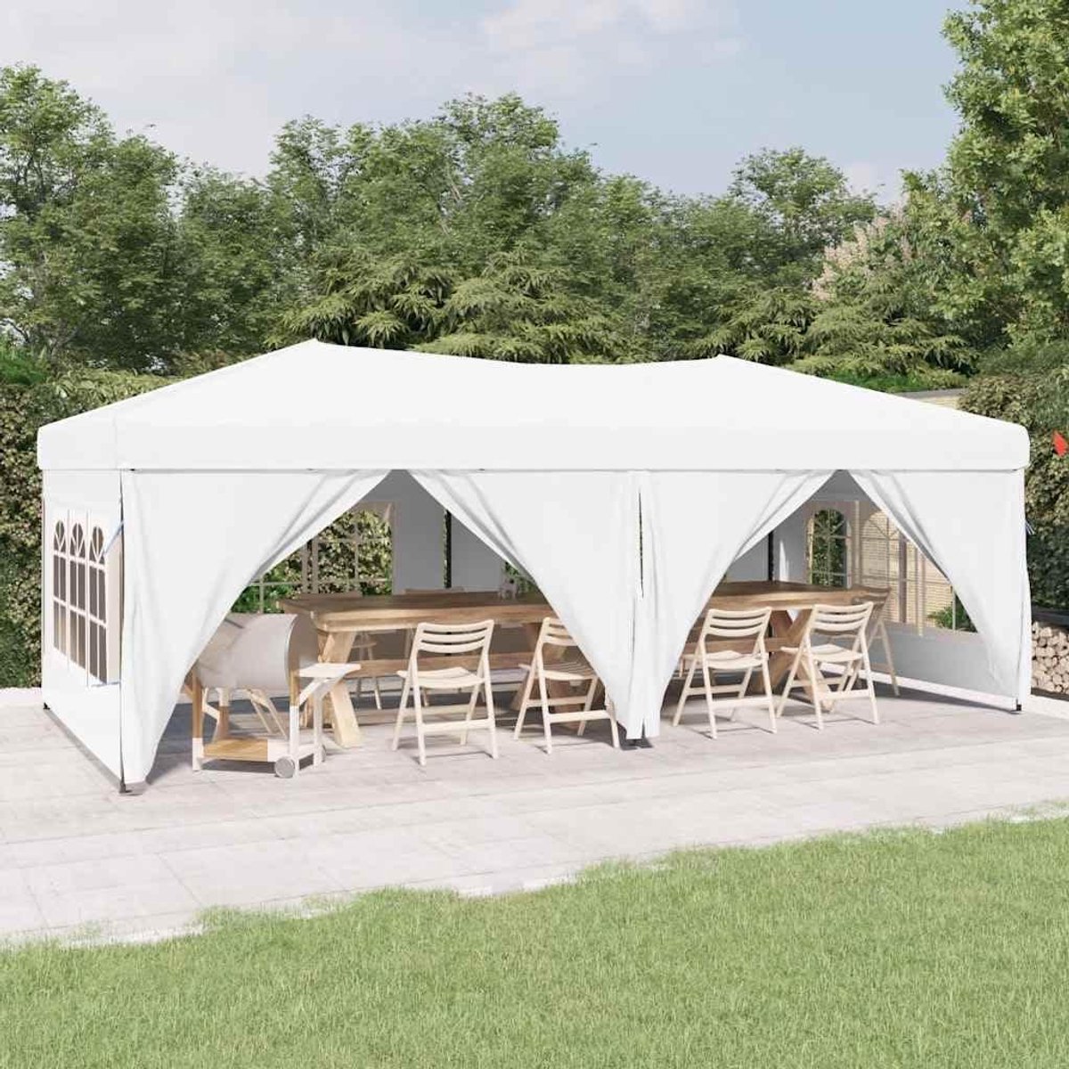 Opvouwbare Partytent - Feesttent Paviljoen - Buitenfeesten Organiseren - Waterafstotend Oxford Weefsel - 3 x 6 meter - Wit