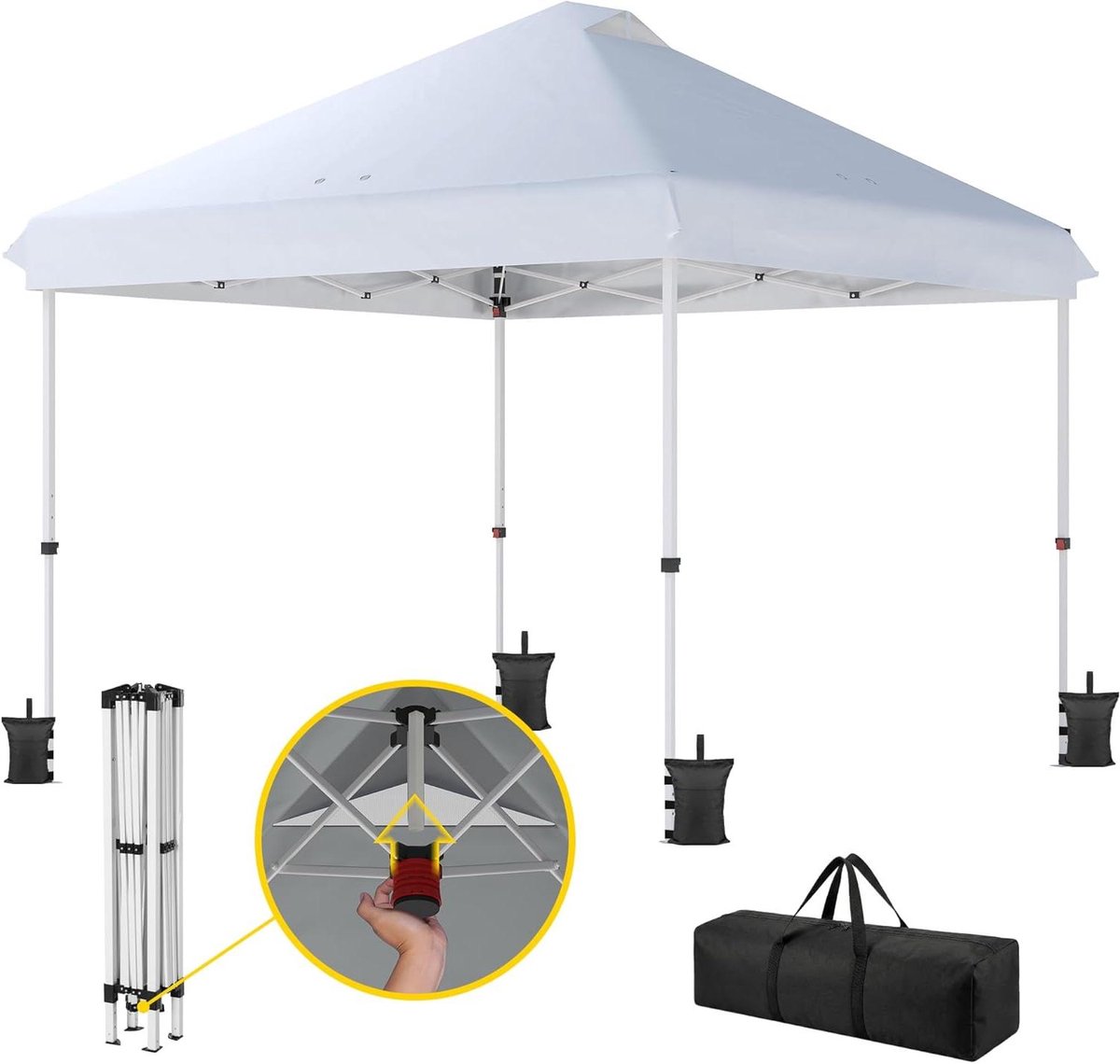 Partytent Vouwbaar - Feesttent Tuintent - Buitenactiviteiten Organiseren - UV50+ Waterdicht Dak - 3 x 3 Meter - Wit
