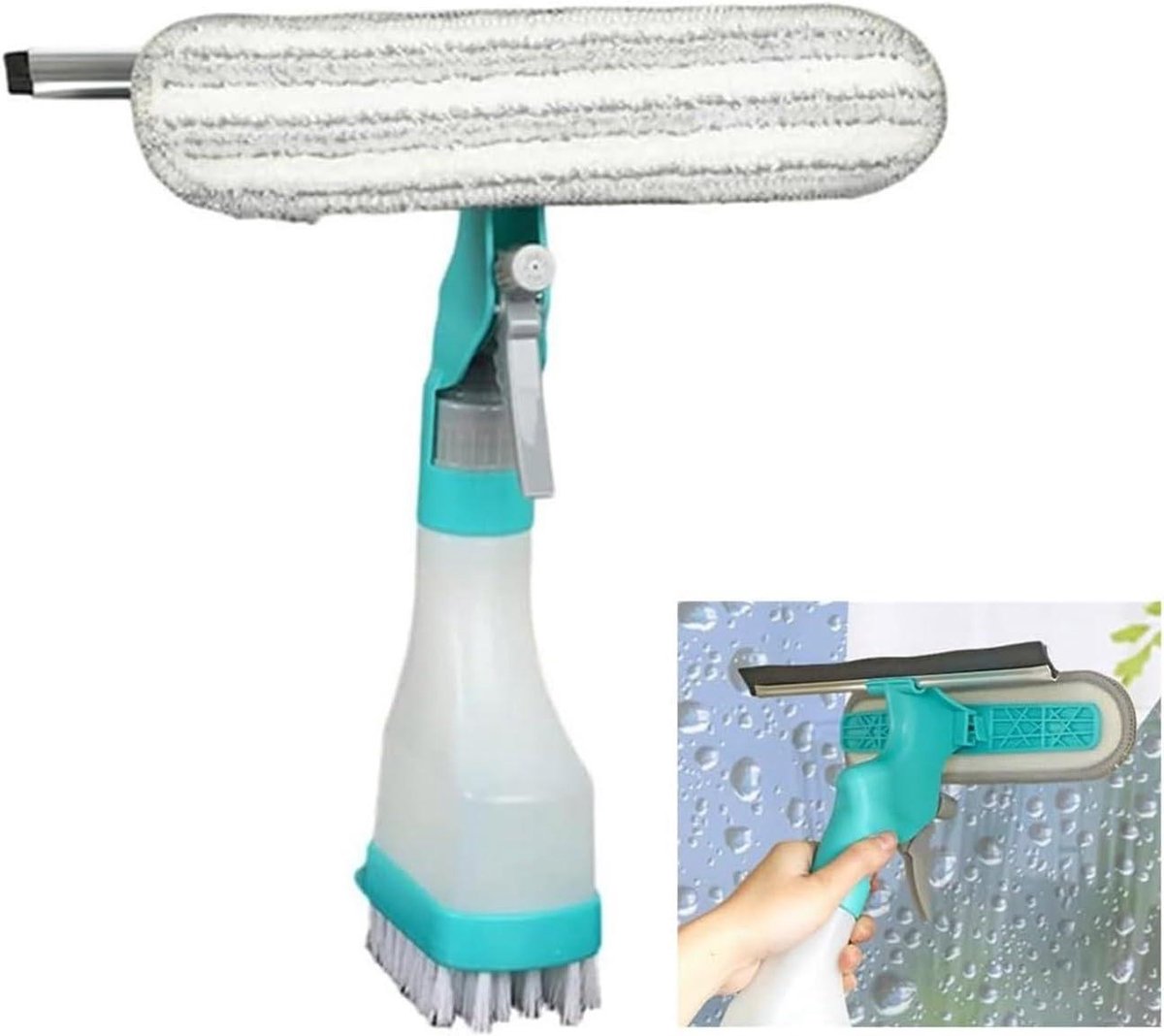Raamwisser met sproeier - Glasreiniger tool - Streeploos reinigen - 4-in-1 functie - 27 x 31 cm - Mintgroen