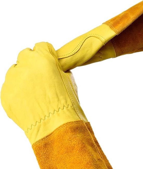 1 paar tuinhandschoenen - Snijbestendige handschoenen - Snijbestendig materiaal - Geschikt voor het snoeien van rozen/bramen - Lange onderarmbescherming - Snij- en prikbestendige lange leren tuinhandschoenen - Unisex - Geel - Maat L — afbeelding 2